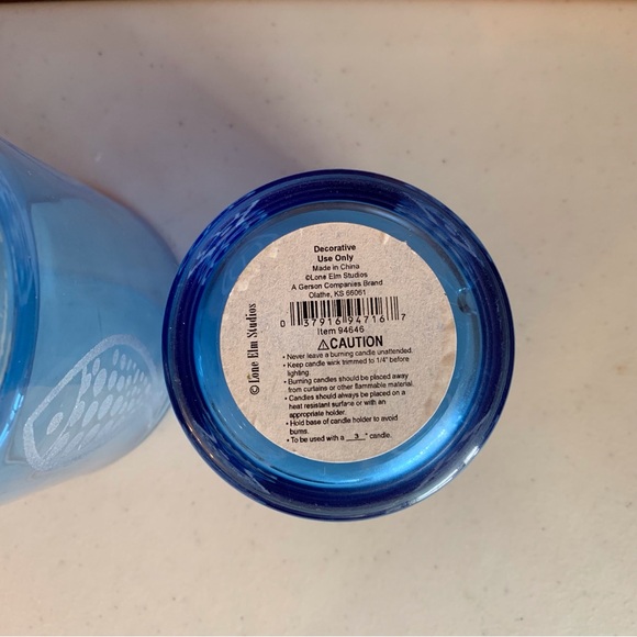 Lone Elm Studios Set of 3 Cobalt Blue Hurricane Lamps Votives Etched Fish - Picture 8 of 9